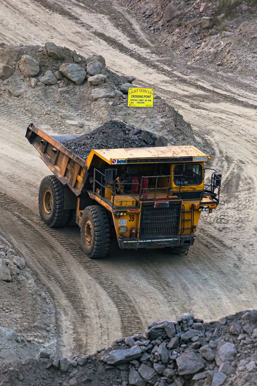 Heavy haul truck working an open-pit quarry