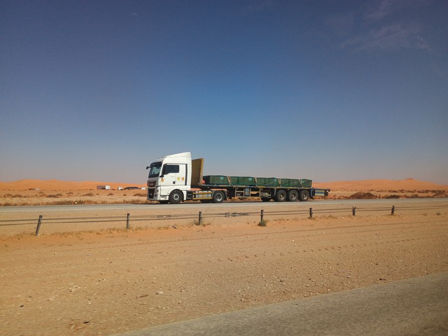 Flat-deck truck on a long-haul desert route